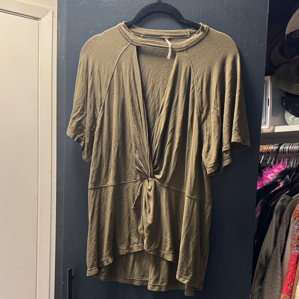 Free People Olive v neck cut out  Blouse